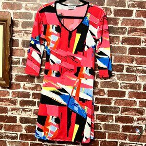 Gitane Canada Colorful Abstract V-Neck Dress - Size M